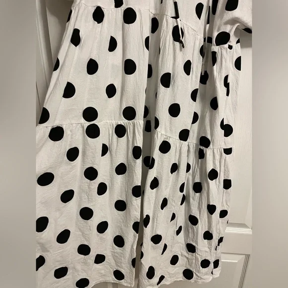 Petal & Pup Midi Tiered Skirt Flowy Polka Dot Puff Sleeve Tie Neck Tarnie Dress - Picture 6 of 11